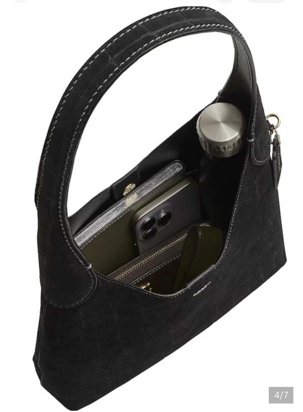 COACH Brooklyn Shoulder Bag 28 in Black Crocodile-Embossed Suede - Picture 3 of 4